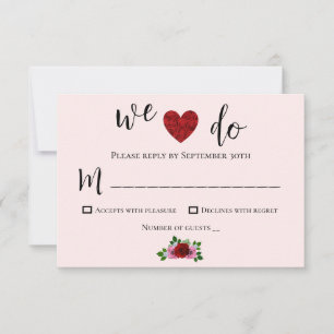 Red and Pink Roses Wedding RSVP Card
