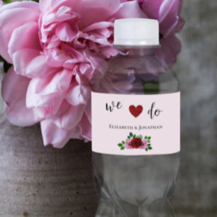 Red and Pink Roses Wedding Water Bottle Label