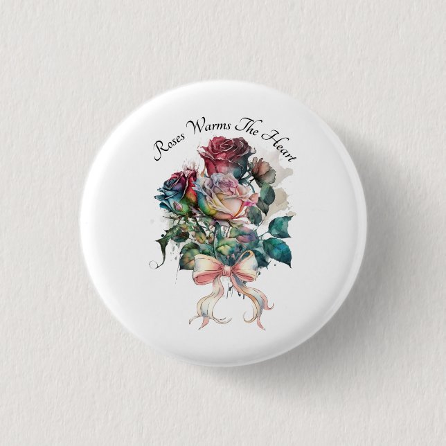 Red and pink roses with a bow  3 cm round badge (Front)