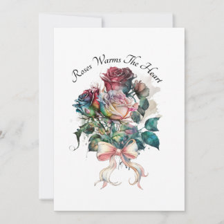 Red and pink roses with a bow card