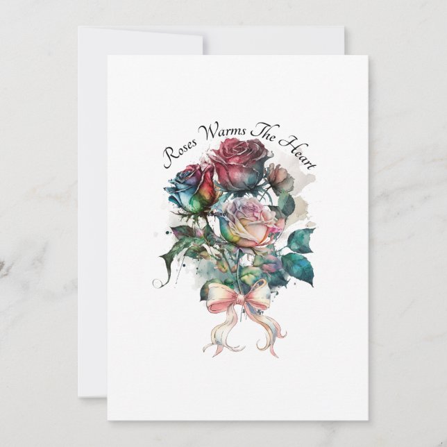 Red and pink roses with a bow card (Front)