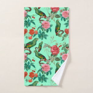 Red And Pink Roses With Parrot Pattern Hand Towel