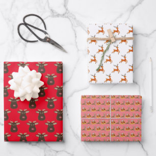 Red and Pink Santa Claus Christmas Wrapping Paper Sheet