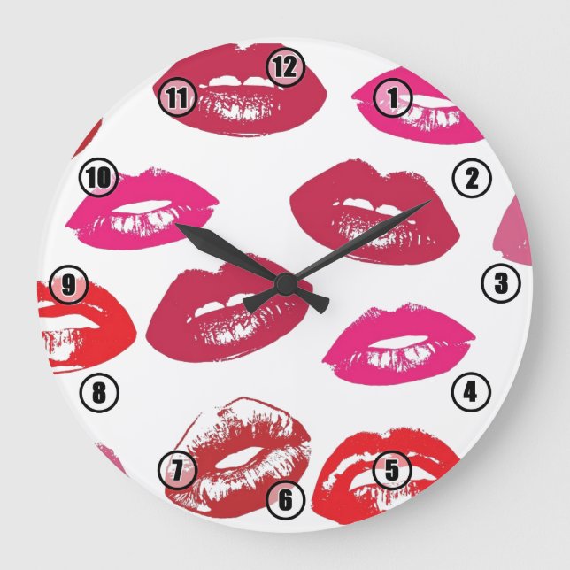 Red and Pink Sexy Lipstick Lips Wall Clock (Front)