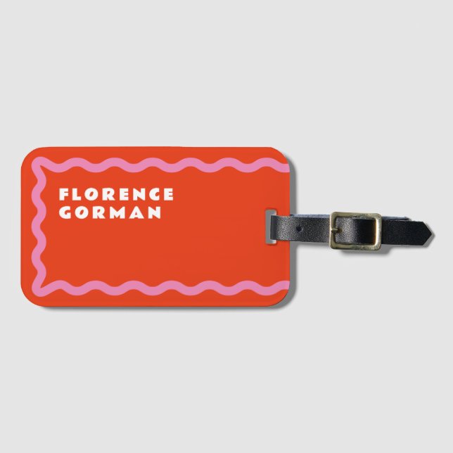 Red and Pink Squiggle with Text Luggage Tag (Front Horizontal)