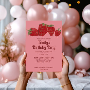 Red and Pink Strawberry Custom Party Invitation