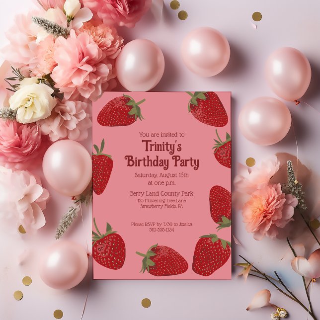 Red and Pink Strawberry Custom Party Invitation (Creator Uploaded)