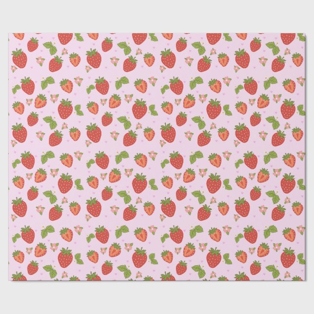 Red And Pink Strawberry Pattern Wrapping Paper (Seam)