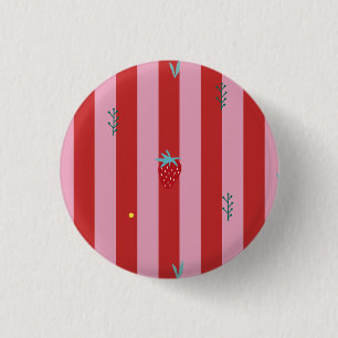 red and pink stripe, bold design with strawberries 3 cm round badge
