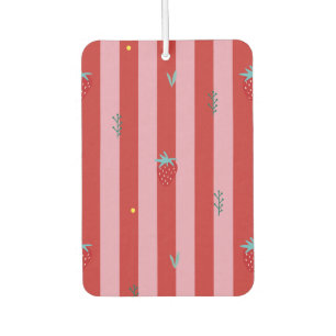 red and pink stripe, bold design with strawberries car air freshener