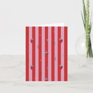 red and pink stripe, bold design with strawberries card