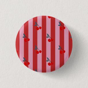 Red and pink stripe design with cherries card 3 cm round badge