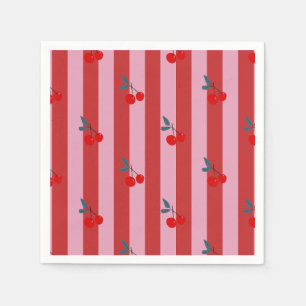 Red and pink stripe design with cherries card napkin