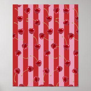 Red and pink stripe design with cherries poster