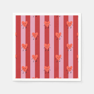 Red and pink stripe design with cute little hearts napkin