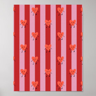 Red and pink stripe design with cute little hearts poster