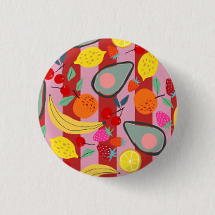 Red and pink stripe fruit pattern 3 cm round badge