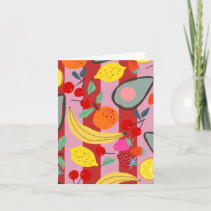 Red and pink stripe fruit pattern card