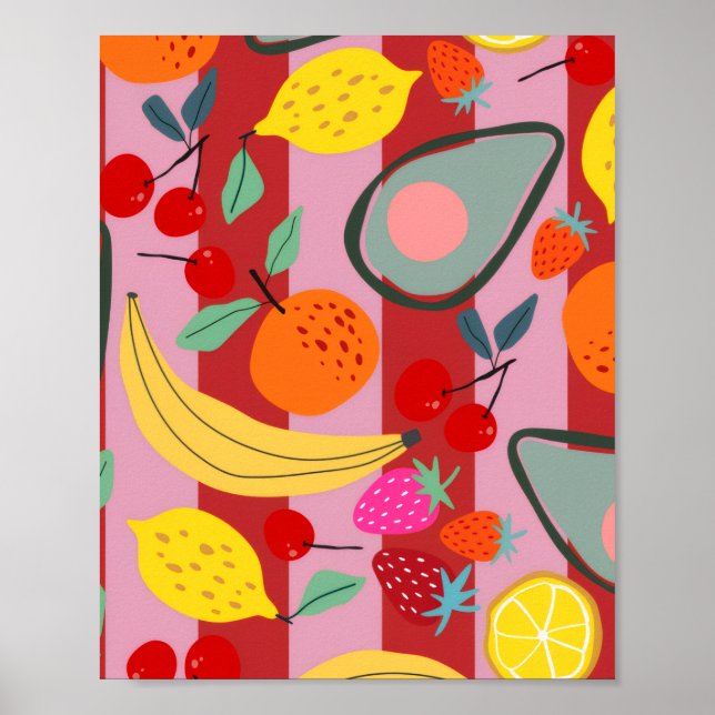 Red and pink stripe fruit pattern  poster (Front)