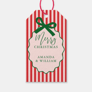 Red and Pink Stripe with Christmas Green Gift Tag
