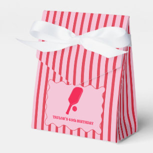 Red and Pink Striped Pickleball Birthday Party Favour Box