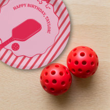 Red and Pink Striped Pickleball Birthday Party