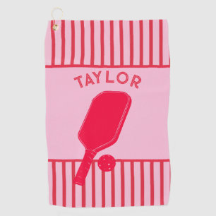 Red and Pink Stripes Pickleball Personalised Golf Towel