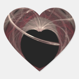 Red and Pink Swirled Fractal Art Black  Heart Sticker