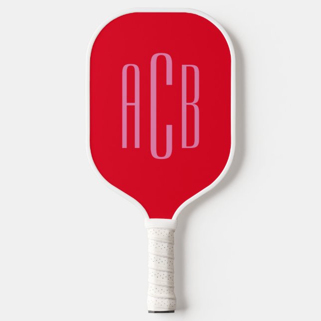 Red and Pink Three Letter Monogram Pickleball Paddle (Front)
