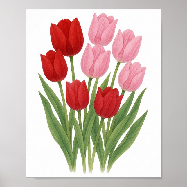 Red and Pink Tulips Painting Floral Wall Art decor (Front)