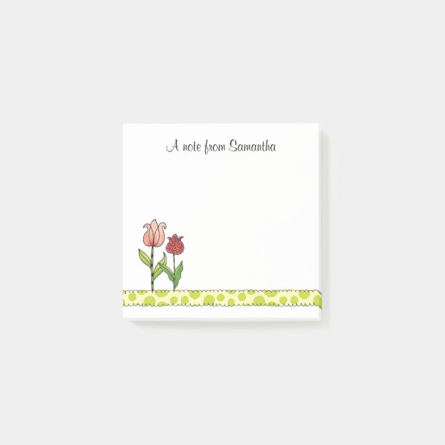 Red and Pink Tulips Personalised 3 x 3 Post-it Notes (Front)