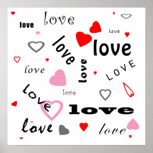 red and pink typography text design love hearts poster