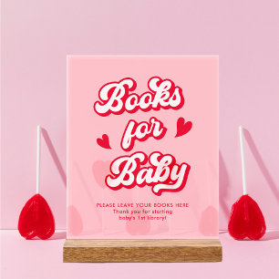 Red and Pink Valentine Baby Shower Books for Baby Acrylic Sign