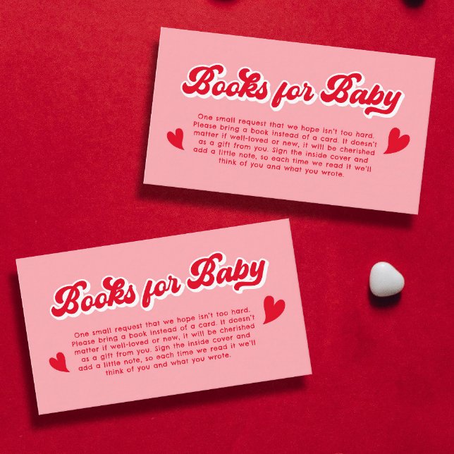 Red and Pink Valentines Baby Shower Books for Baby Enclosure Card (Creator Uploaded)