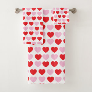 Red and Pink Valentines Day Hearts Bath Towel Set