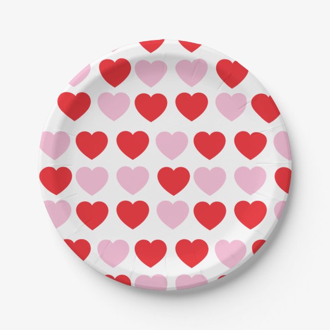 Red and Pink Valentines Day Hearts Paper Plate (Front)