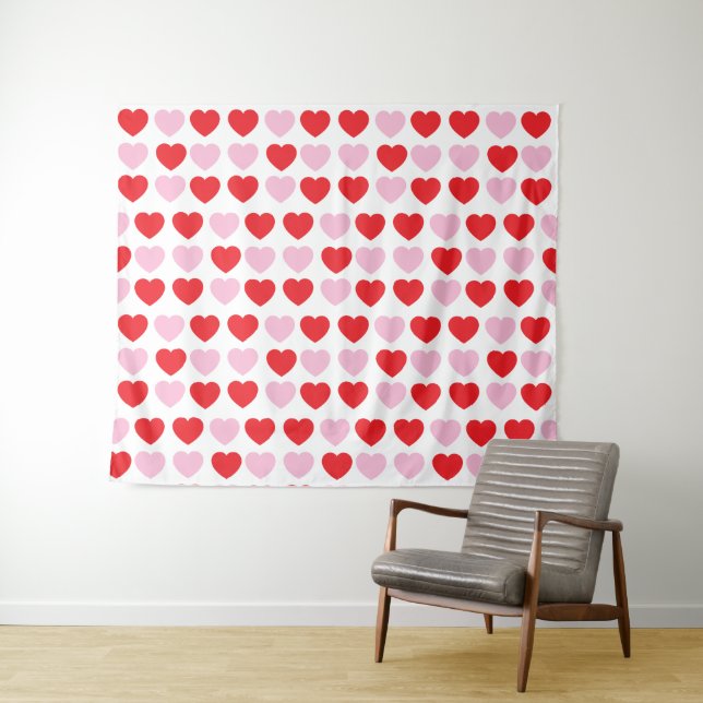 Red and Pink Valentines Day Hearts Tapestry (In Situ (Horizontal))