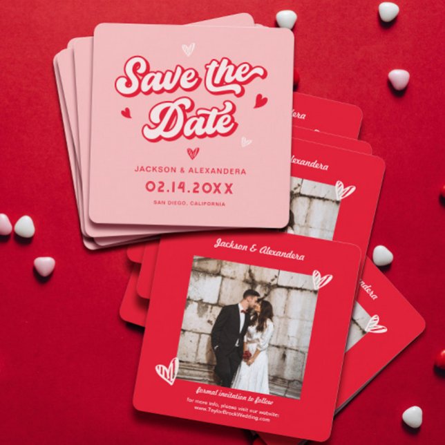 Red and Pink Valentines Wedding Photo  Save The Date (Creator Uploaded)