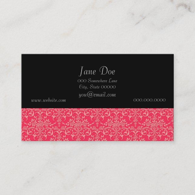 Red and PInk Victorian Damask Style Pattern Business Card (Front)