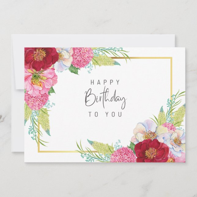 Red and Pink Watercolor – Elegant Happy Birthday Card (Front)