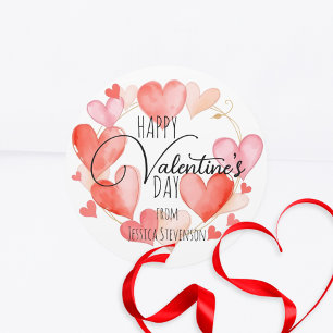 Red and Pink Watercolor Hearts Valentine's Day Classic Round Sticker