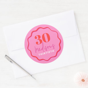 Red and Pink Wave Border 30th Birthday Classic Round Sticker