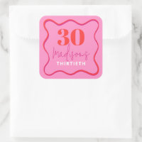Red and Pink Wave Border 30th Birthday