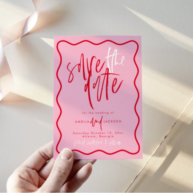 Red And Pink Wave Save The Date Invitation (Creator Uploaded)