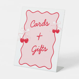 Red and Pink Wavy Cherry Bow Cards and Gifts Pedestal Sign