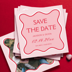Red and Pink Wedding Save the Date Photo Invitation