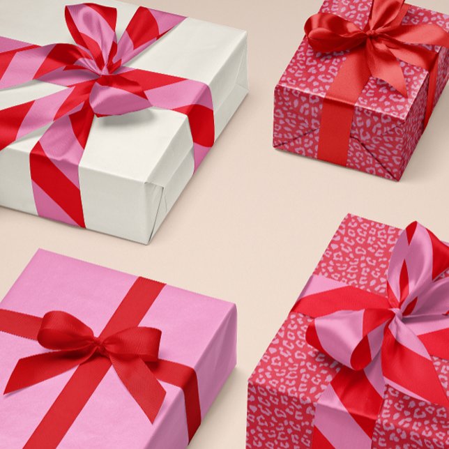 Red and Pink Wide Stripe Satin Ribbon (preppy and fun red and pink wide angled stripe patterned gift wrap and crafting ribbon)