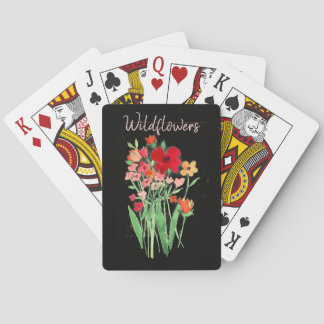 Red and Pink Wildflowers Text Playing Cards