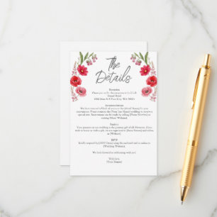 Red and Pink Wildflowers Whimsical Meadow Wedding Enclosure Card