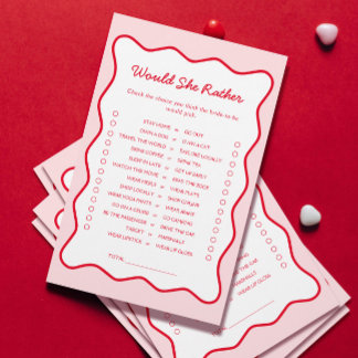 Red and Pink Would She Rather Bridal Shower Game